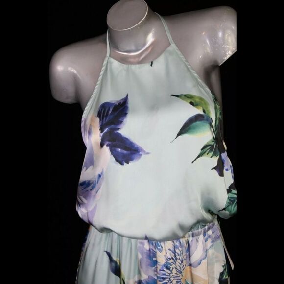 Show Me Your MuMu Heather Halter Dress Size Medium Mint to Be Floral Satin - Picture 7 of 11